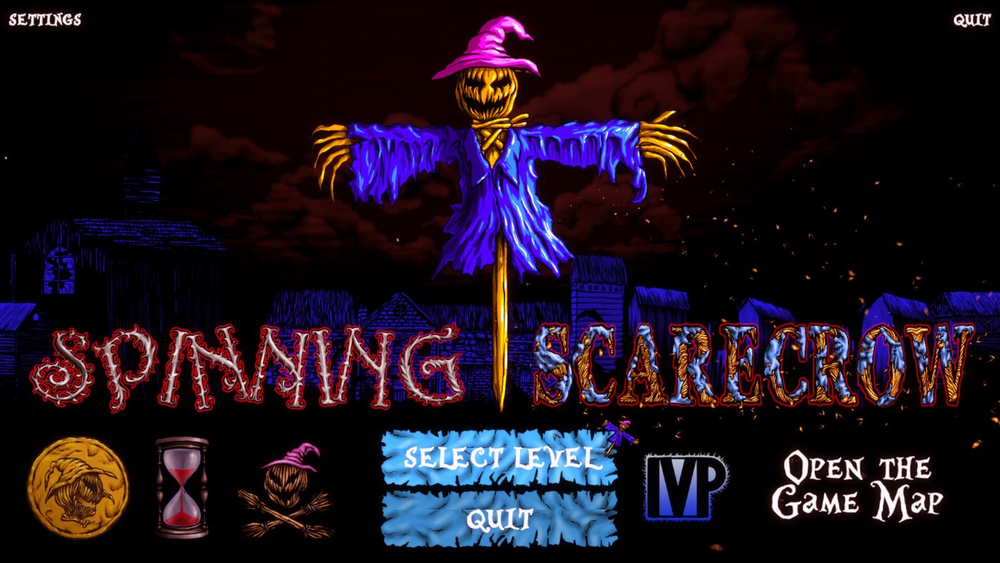 The spinning scarecrow moving through a hand-drawn level filled with traps