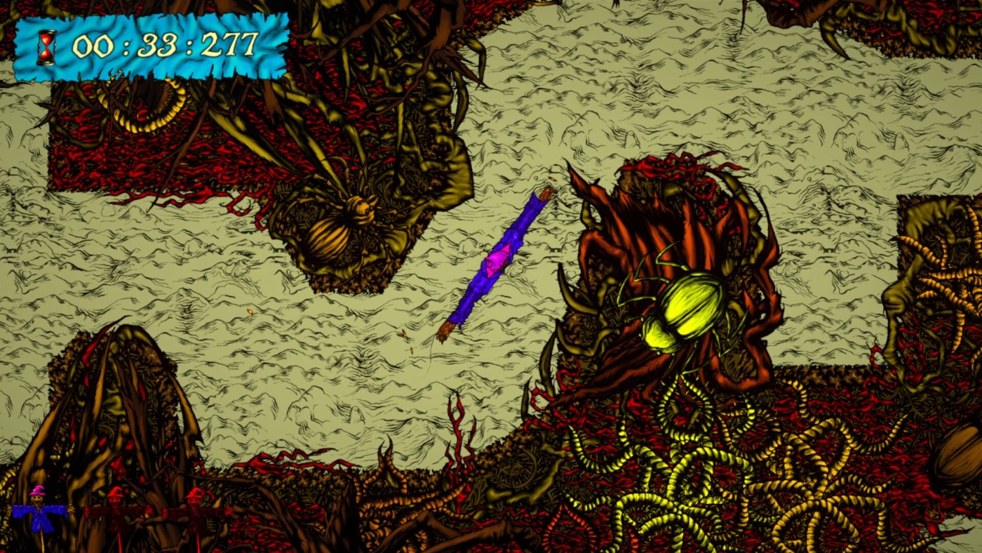 Grotesque enemies drawn in a dark comic style
